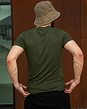 Модна стильна чоловіча патріотична футболка для повсякденного носіння з Українською символікою хакі, фото 4