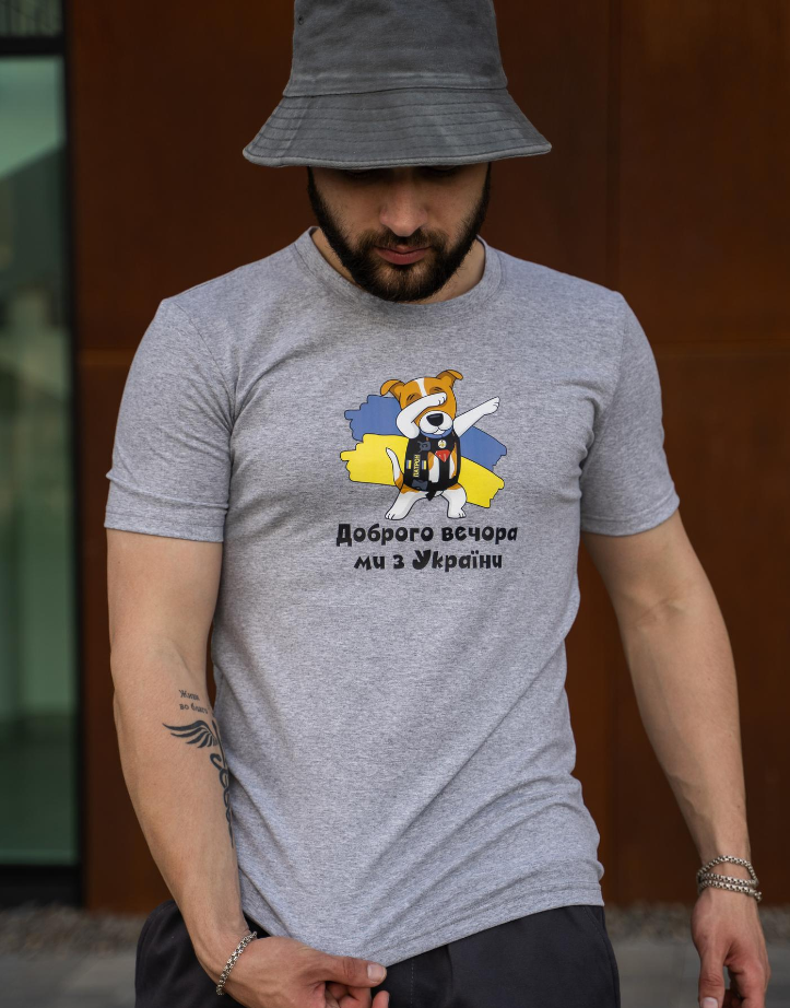 Якісна красива патріотична повсякденна сіра футболка з патріотичним принтом, фото 1