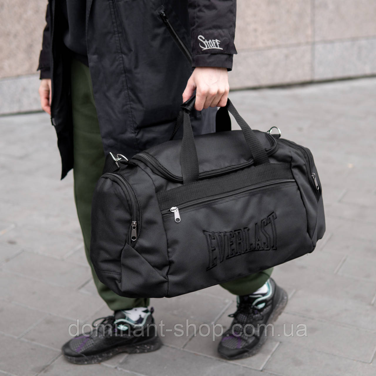 Спортивна сумка Everlast TLS Black (дорожня) чорна тканинна для тренувань та поїздок на 36 літрів Еверласт