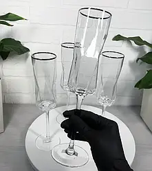 Келих для шампанського "Прозора геометрія" із золотим обідком 250 мл