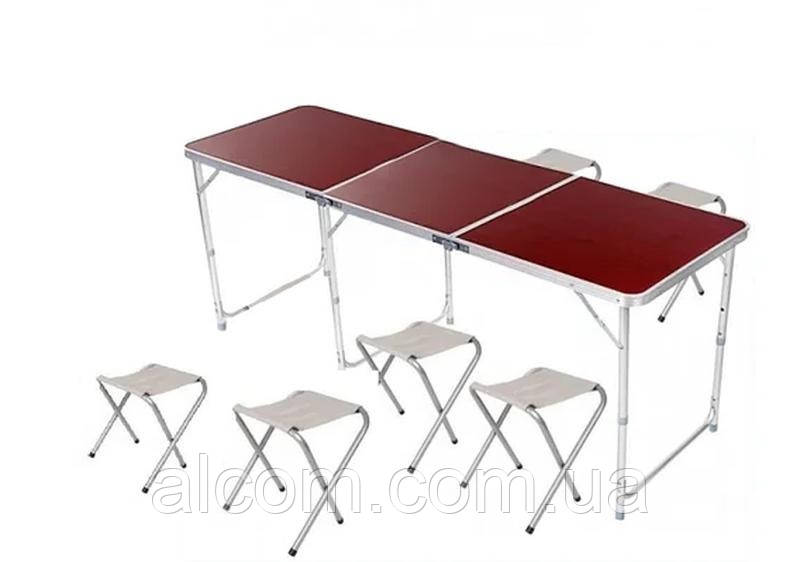 Стіл складаний посилений із 6 стільцями 180x60x70 см коричневий, фото 1