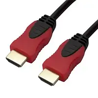 Шнур HDMI (штекер - штекер) v.1,4, диаметр - 6мм, gold, 0,8м, красно-чёрный