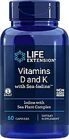 Life Extension, витамины D и К с йодом Sea-Iodine, 60 капсул