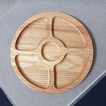 Дошка для подачі страв кругла на 5 секцій двостороння з ясеня