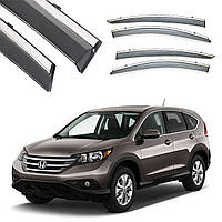 Дефлектори вітровики вікон Honda CRV 2012-2016 IV  комплект скотч  FLY   молдинг з нержавіючої сталі 3D