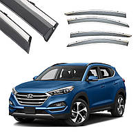 Дефлекторы ветровики окон Hyundai Tucson 2015- комплект скотч FLY с полосой НЕРЖАВЕЙКА