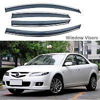 Дефлектори вітровики вікон Mazda 6 SED 2002-2008  комплект скотч  FLY з хром-полосою