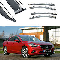 Дефлектори вітровики вікон Mazda 6 SED 2012-  комплект скотч  FLY   молдинг з нержавіючої сталі 3D