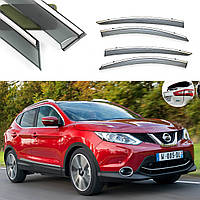 Дефлектори вітровики вікон Nissan Qashqai 14- (J11)  комплект скотч   FLY   молдинг з нержавіючої сталі 3D
