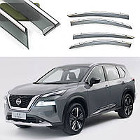Дефлектори вітровики вікон Nissan X-Trail  2021   комплект скотч  FLY  (НЕРЖАВІЙКА 3D)