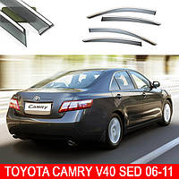 Дефлектори вітровики вікон Toyota Camry V40 SED 06-11  комплект клей  FLY   молдинг з нержавіючої сталі 3D