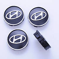 Ковпачки  на титани Hyundai (60/55м) чорн/хром. об'ємний  логотип (4шт)