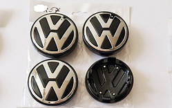 Ковпачки на титани VW (70/57ммм) чорн/хром. об'ємний  логотип Оригінал (4шт)