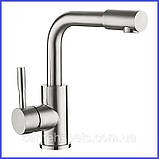 Змішувач для умивальника з високим поворотним виливом (неіржавка сталь) ZERIX LR1098-4 SUS304, фото 2