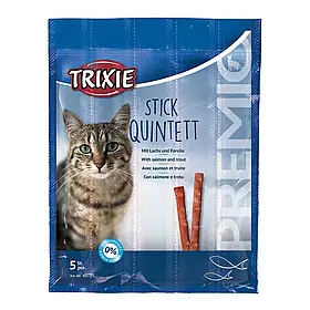 Ласощі для кішок Trixie PREMIO Quadro-Sticks 5 шт. (лосось і форель)