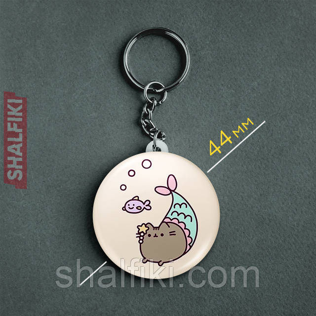 "Кіт Пушин русалка / Pusheen" брелок круглий Ø44 мм, фото 1