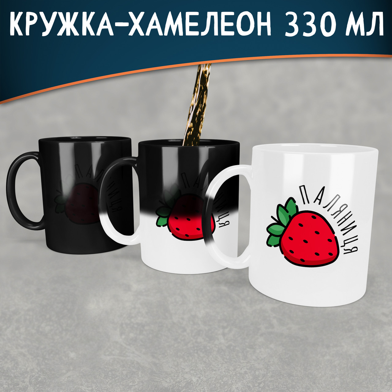 Чашка-хамелеон Паляниця з полуницею. Кружка-хамелеон Паляниця.