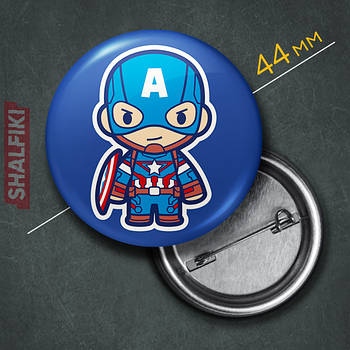 "Чібі Капітан Америка" значок круглий на булавці Ø44 мм
