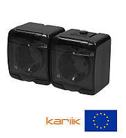 Розетка 2-я IP54 Karlik JUNIOR 12GHE-2sd черная с заземлением крышкой прозрачной наружная 16А 250В