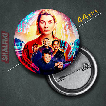 "Доктор Хто / Doctor Who" значок круглий на булавці Ø44 мм