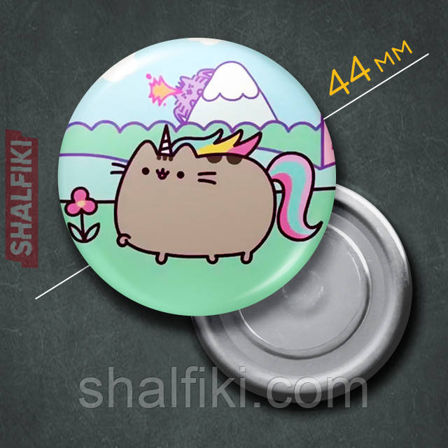 "Кіт Пушин єдиноріг / Pusheen" магніт круглий Ø44 мм, фото 1