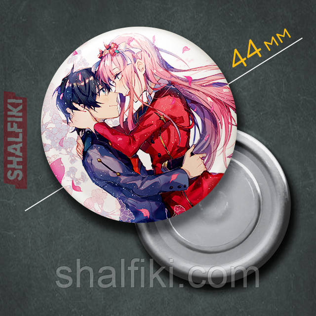 "Йота 002 і Хіро 016 (Коханий у Франксі / Darling in the FranXX)" магніт круглий Ø44 мм