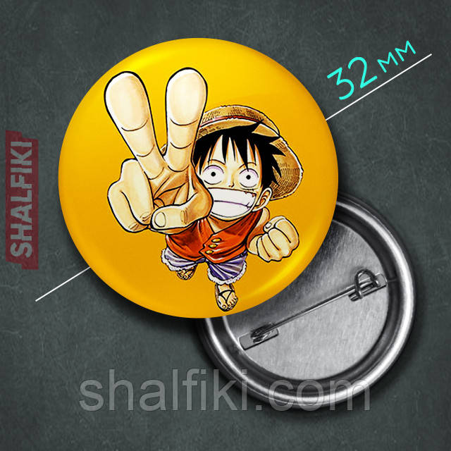"Манкі Д. Луффі (Ван Піс / One Piece)" значок круглий на булавці Ø32 мм, фото 1
