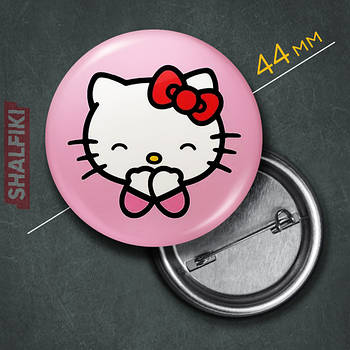 "Кішка Хеллоу Кітті / Hello Kitty" значок круглий на булавці Ø44 мм