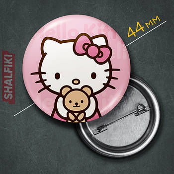 "Кішка Хеллоу Кітті / Hello Kitty" значок круглий на булавці Ø44 мм