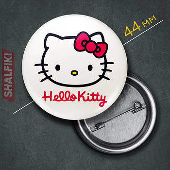 "Кішка Хеллоу Кітті / Hello Kitty" значок круглий на булавці Ø44 мм