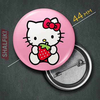 "Кішка Хеллоу Кітті / Hello Kitty" значок круглий на булавці Ø44 мм