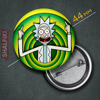 "Рік Санчез з факами (Рік і Морті)" значок круглий на булавці Ø44 мм