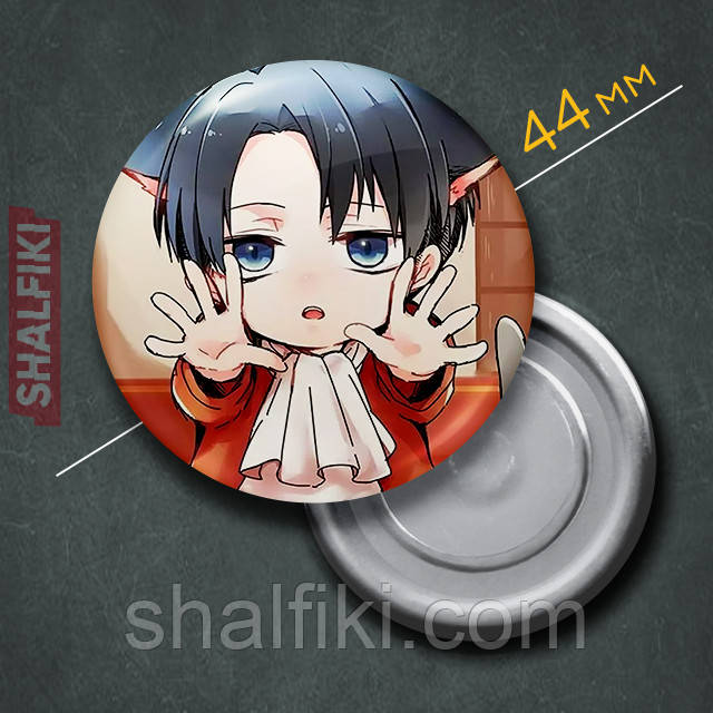 "Леві Аккерман неко (Атака титанів / Attack on Titan)" магніт круглий Ø44 мм, фото 1