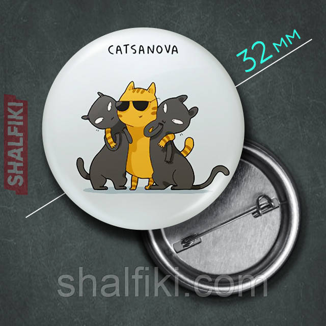 "Котзанова / Catsanova" значок круглий на булавці Ø32 мм, фото 1