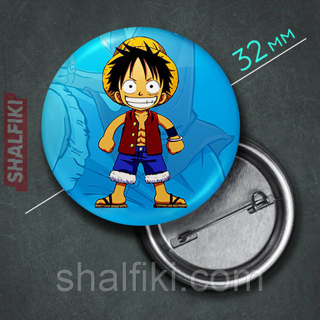 "Манкі Д. Луффі (Ван Піс / One Piece)" значок круглий на булавці Ø32 мм, фото 1
