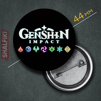 "Геншин / Genshin" значок круглий на булавці Ø44 мм