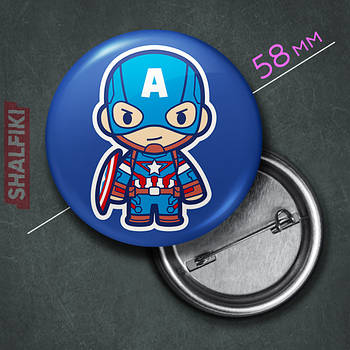 "Чібі Капітан Америка" значок круглий на булавці Ø58 мм