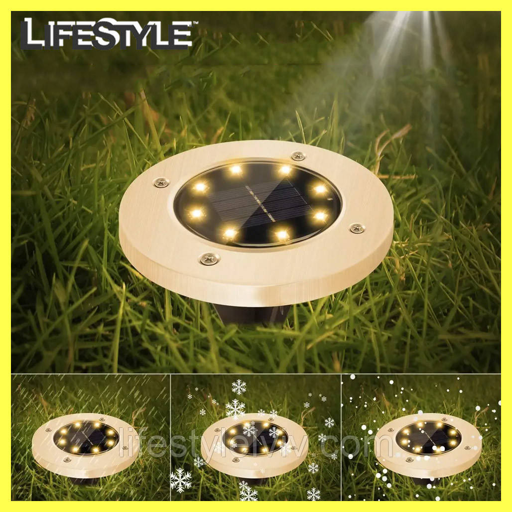 Садовий вуличний світильник MAXI DISC LIGHT із сонячною батареєю / Газонний ліхтар 12.6x12.3x3.5 см, фото 1