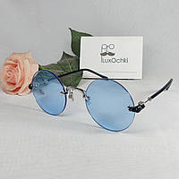 Эксклюзивные безоправные круглые голубые очки в стиле Хром Хартс