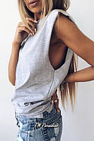 Летняя женская футболка стильная с хлопка серая бежевая 42-46 с натуральной ткани распродажа