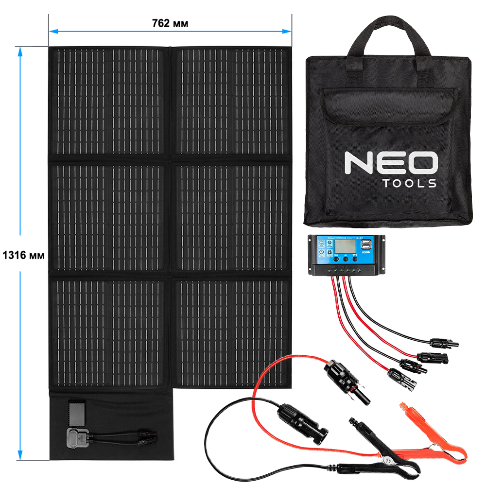 Neo Tools 120Вт 1хType-C 2xUSB-A Портативная солнечная электростанция Черный Дисплей Зарядное устройство USB Type-C NEO