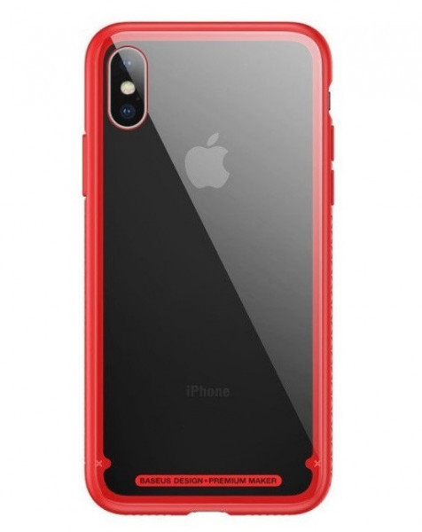 Чохол накладка Baseus See-through Glass Protective Case для iPhone X\Xs 5.8" Red, фото 1