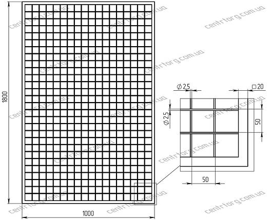 Сітка торговельна в рамці 100х180 см, осередок 50 мм, профіль 20 мм, чорна, фото 3