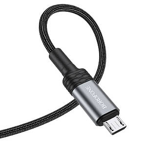 Кабель для зарядки телефона/ смартфона Borofone BU30 USB - Micro-USB 2.4 А 1.2 м Чорний/ Сріблястий, фото 3