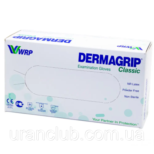 Перчатки латексні Dermagrip CLASIC, WRP (Дермагрип) 100шт.\уп. L