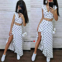 Літній костюм короткий топ і спідниця на захід у горошок льон, фото 2