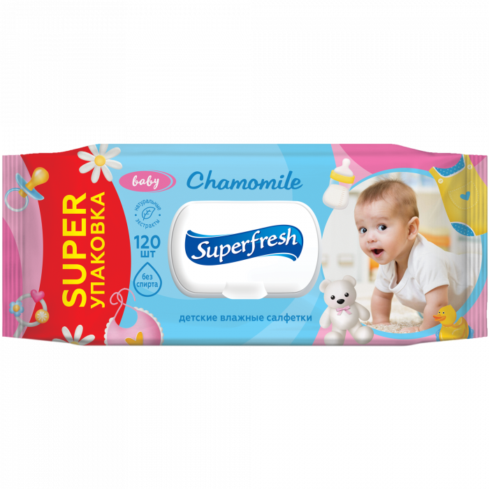 Серветка волога Superfresh  Baby chamomile з клапаном 120 шт