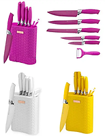 Набор Кухонных Ножей 7 Предметов С Подставкой розовый желтый и белый из Нержавеющей Стали EB-11025 Еденберг