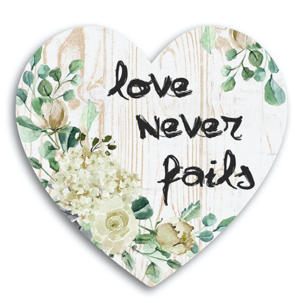 Декоративна дерев'яна табличка Серце  Love never fails, фото 1