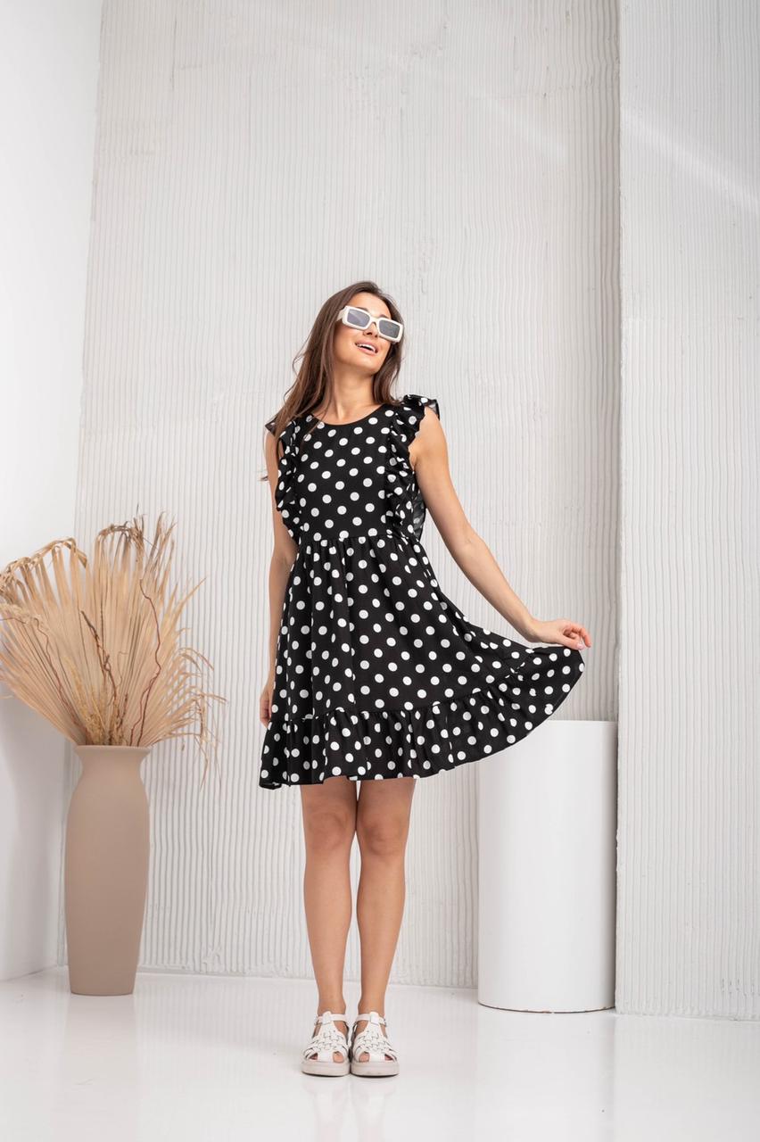 Сукня легка  з льону чорного кольору принтовано горошком розміри в наявності 38,40,42,44,46,48